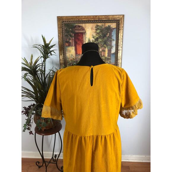Roolee Dress Women Large Yellow Lace Sleeve Midi Modest Boho Casual Lined - Picture 8 of 12